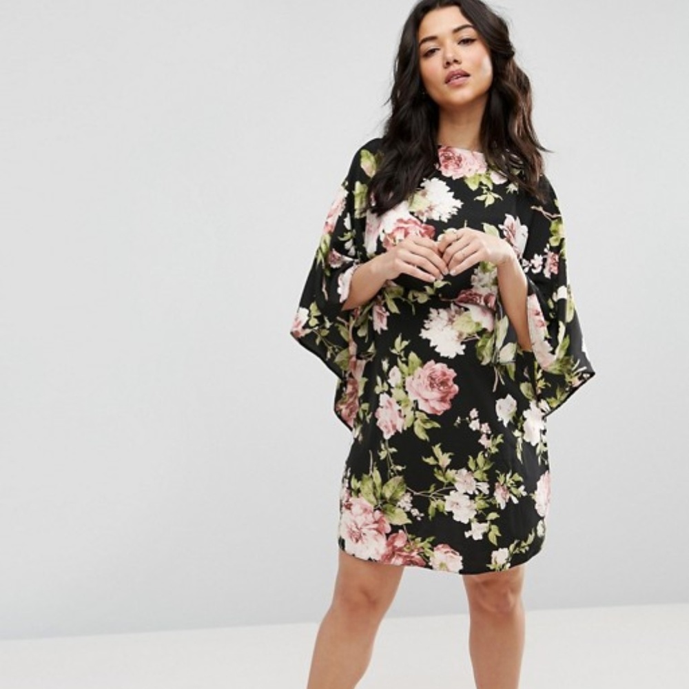Queen Bee Floral Printed Skater Dress With Cape